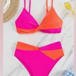 New Woman’s Gorglitter High Waisted Color Block Twisted Bikini Set Size Medium Pink Photo 5