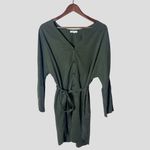 Vetta The Boyfriend Belted Shirt Dress Small Olive Green Button Down Long Sleeve Photo 4