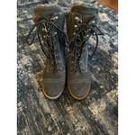 Nine West Boots Phaedra Gray Suede Block 4” Heel Size 8M Faux Fur Lined Lace Up Photo 2