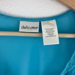 Delicates Vintage Blue Satin V Neck Lace Flowy Sheer Lingerie Slip Tank Top Photo 5