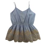 Savanna Jane Plus 1X Striped Embroidery Tank Top Bohemian Nautical Babydoll NEW Blue Photo 0