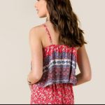 Francesca's  Alya Antonia Red Floral Overlay Romper Size Small Photo 1