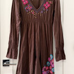 Johnny Was Y2K Retro Boho Brown Embroidered Floral Baby Doll Y2K Dress Size L Photo 0