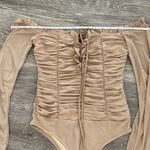 Forever 21  ruffle coquette off the shoulder bodysuit blouse beige tan small Photo 4