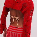 Free People red crochet knit top Photo 1