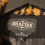 Vintage Braetan leopard animal print black wool fitted tie coat, size large Photo 8