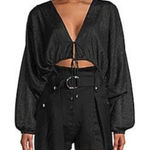 IRO NEW Womens 44 (12) Drinera Puff-Sleeve Crop Top Shimmery Black Front Tie Photo 0