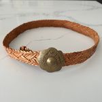 Anthropologie Vintage Moroccan Braided Leather Engraved Brass Buckle Belt in Camel Size Medium Photo 5