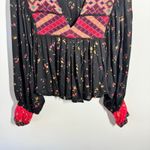 Free People Lady Lou Embroidered Printed Blouse Women M Black Red Boho Aztec Photo 4