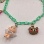 Handmade Cutecore Angel Crown Teddy Bear Floral Charm Bracelet Plastic Chain Green Photo 2