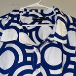 Ashley Stewart Women's Blue Geometric Print Collared Button-Up Shirt 32 Photo 4