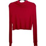 Garage Solid Red Ribbed Turtleneck Long Sleeve Cropped Top Photo 5
