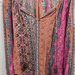 Lovestitch  Bohemian Patchwork Print Long Sleeve Tassel Tie Blouse Size S Photo 0