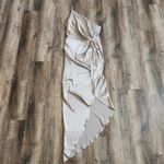 Michelle Mason  Silk One Shoulder Dress Size 10 Gray NWT Midi Draped Photo 2