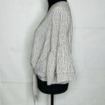 fab'rik  Size M Blouse Top Front Tie Knot V-Neck Cream Black Bell Sleeve Photo 5