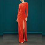 Mac Duggal  Long Sleeve Keyhole Draped Gown Red Sz 10 NWT Formal Maxi Dress 55708 Photo 15