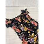 Nevena Rae Womens Jumpsuit Floral Multicolor Smocked Button Short Sleeve Size L Black Size L Photo 6
