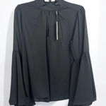 T Tahari  Blouse Womens Size S Black Mock Neck Keyhole Large Bell Sleeve Chic Photo 0