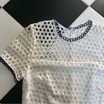 Shoshanna Geo Lace Carter Crochet Mini Dress Eyelet Lacy White Navy Trim Preppy Photo 8