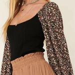 Vestique Nwt ribbed knit floral balloon sleeve bodysuit‎ Photo 0