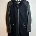 Jolt Faux Leather Sleeve Parka Hooded Womens Large Wool Blend Peacoat Photo 6