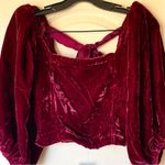 Free People Marie Velvet Open Back Crop Top Balloon Sleeves Red Small NWT Photo 4