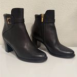 Salvatore Ferragamo  Florian Black Ankle Booties Gold Buckle Size 5 EUC Photo 0