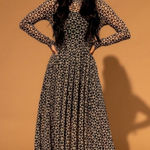 Dressed in Lala Dress Mesh Floral Checkered Long Sleeve Maxi Dress Black White S Photo 0