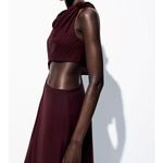 ZARA  NWT burgundy cutout side gold accent midi dress Photo 6