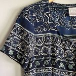 Vintage 90’s floral mosaic pleated button maxi shirt dress boho coastal Blue Size 8 Photo 3