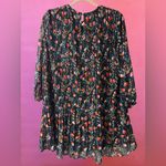 ZARA Large Black Floral Pleated 3/4th Sleeve Babydoll Mini Dress by Photo 7