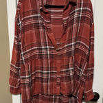 American Eagle  Outfitters Rust Orange Plaid Button-Down Flannel Shirt Photo 0