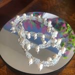 Sterling Silver Handcrafted genuine pearl aquamarine stone toggle clasp necklace Photo 6