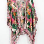 Nine West Womens Boho Tassel Tropical Bird Floral Kimono Beach Swim Cover Up OS Photo 0