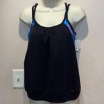 New Women’s Aqua Tech Blouson Tankini Top Blue Tie Dye Black Medium NWT Photo 1