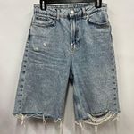 H&M denim jean shorts size 4 loose straight high waist distressed frayed hem Photo 0