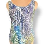 Jams World  Hibiki Tank Top Large Blue Green Yellow Abstract Print Rayon Hawaii Photo 0