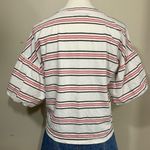 CODE × MODE Striped Puff Sleeve Top Size S White Red Black Cotton Blend Ruffle S Photo 3