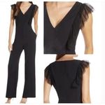 Eliza J NWT Tulle Ruffle Sleeve Stretch Crepe Jumpsuit Women's Black Size 6 Photo 1