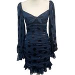 For Love & Lemons  Lula Mini Dress Navy Polka Dot Ruched Chiffon Silk Party XS Photo 2