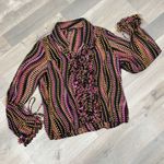 Violet+Claire  Retro Print Heart Petal Ruffle Blouse‎ Black Multi Large Photo 12