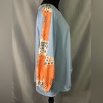 Miss Look Quilt Print 3/4 Sleeve Top Shirt Carolina Blue Cotton Round Neck XL EUC Photo 3