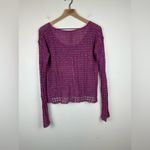 Free People  Crochet Open Knit Long Sleeve Cropped Boho Beach Sweater Sz S Photo 6