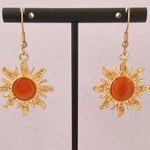 18K Gold Plated Orange Opal Sunflower Dangle Drop Earrings for Women Photo 5