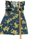 ZARA  Basic Blue Yellow Floral Print Flutter Sleeve VNeck A-line Small Mini Dress Photo 6
