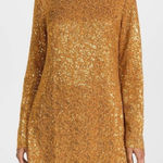 NEW STINE GOYA Odis Dress in Gold Sequins Long Sleeve Crewneck Size Small Formal Photo 0
