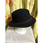 Black Wool Fedora Hat Brown Suede Band Bow Accent Photo 1