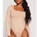 PEORIA | Dark Nude Peach Square Neck Long Sleeve Bodysuit Snap Closure | Size XL Tan Photo 0