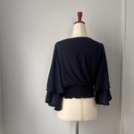 Likely  Navy Women's Blouse Size Medium Flowly 3/4 Sleeves Dressy Smocked Top Photo 1