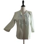 Chico's  1 Floral Embroidered Scalloped Open Front Top Size M‎ Blue Cardigan Photo 13